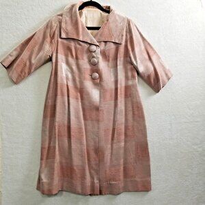 Swing Coat Vintage 50s Pink plaid taffeta style womens Button Up satin lined
